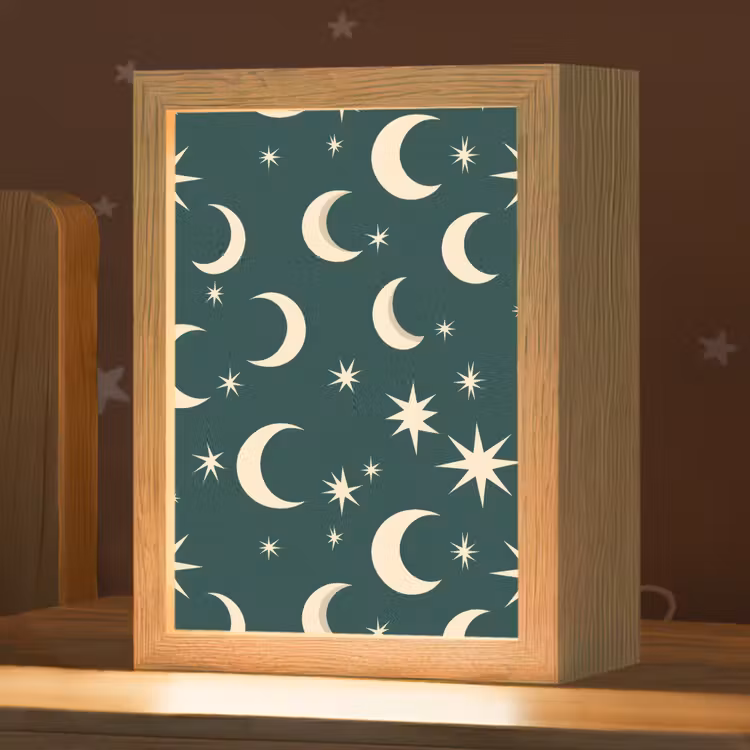 Manen - Sterren - Groen Light Box met kabel (Kinderlampje) klein 904 -zzz_3d_website