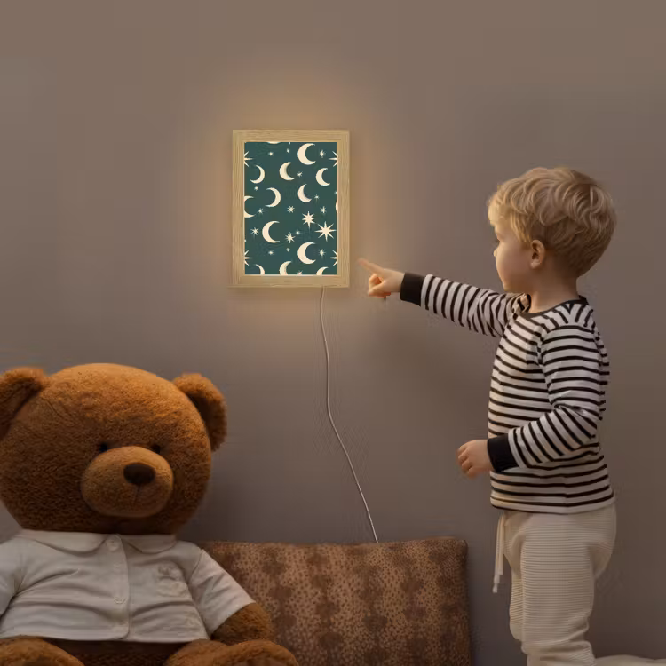 Manen - Sterren - Groen Light Box met kabel (Kinderlampje) klein 904 -sfeer4a_kind