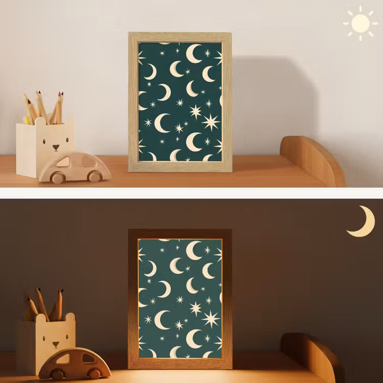 Manen - Sterren - Groen Light Box met kabel (Kinderlampje) klein 904 -sfeer3_kind