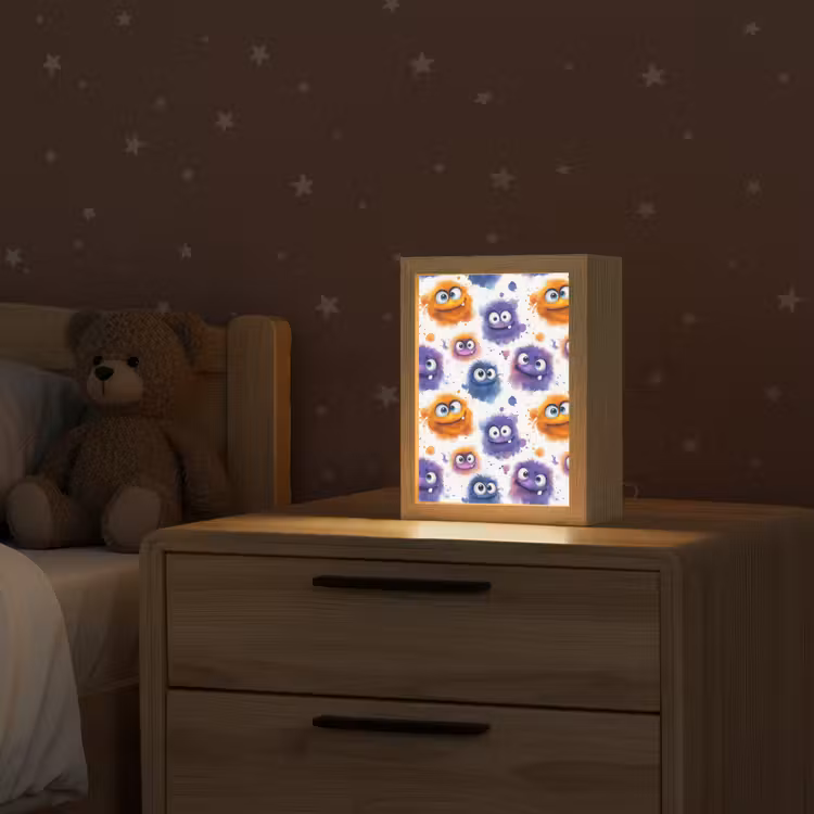 Monstertjes - Aquarel - Kleurrijk Light Box met kabel (Kinderlampje) klein 904 -sfeer1_kind