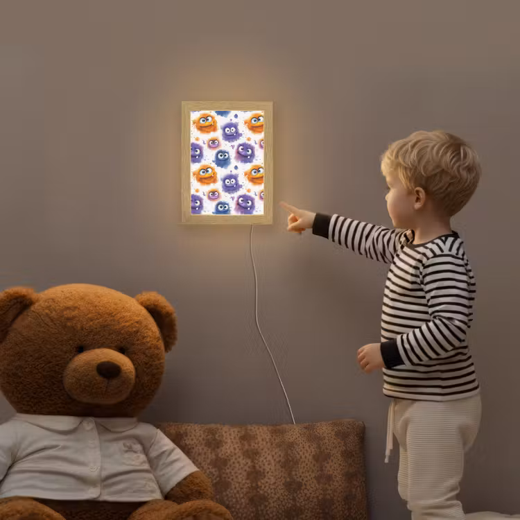 Monstertjes - Aquarel - Kleurrijk Light Box met kabel (Kinderlampje) klein 904 -sfeer4a_kind