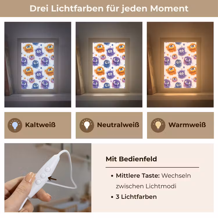 Monstertjes - Aquarel - Kleurrijk Light Box met kabel (Kinderlampje) klein 904 -USP_lichtkleurDE