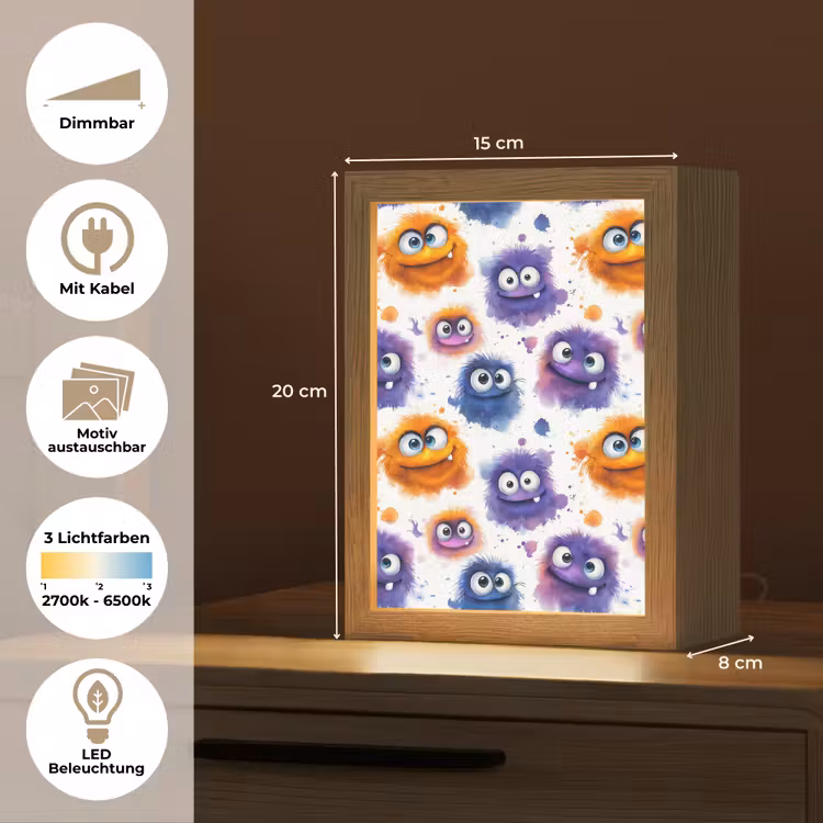 Monstertjes - Aquarel - Kleurrijk Light Box met kabel (Kinderlampje) klein 904 -USP_websiteoverzichtDE