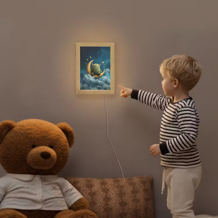 Monster - Groen - Maan - Wolken Light Box met kabel klein -sfeer4a_kind