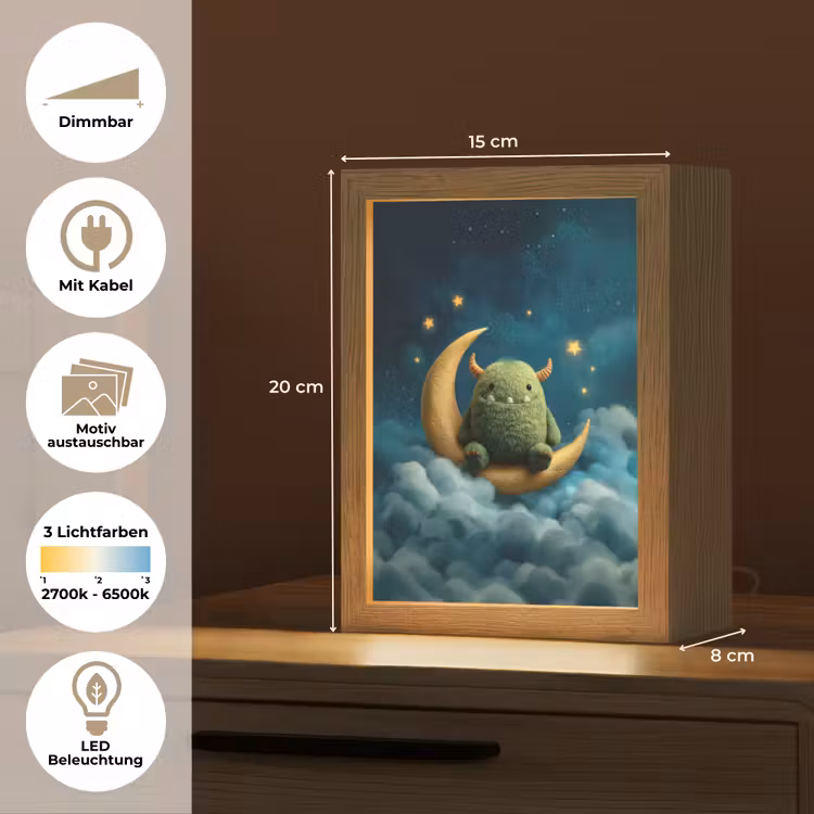 Monster - Groen - Maan - Wolken Light Box met kabel (Kinderlampje) klein -USP_websiteoverzichtDE
