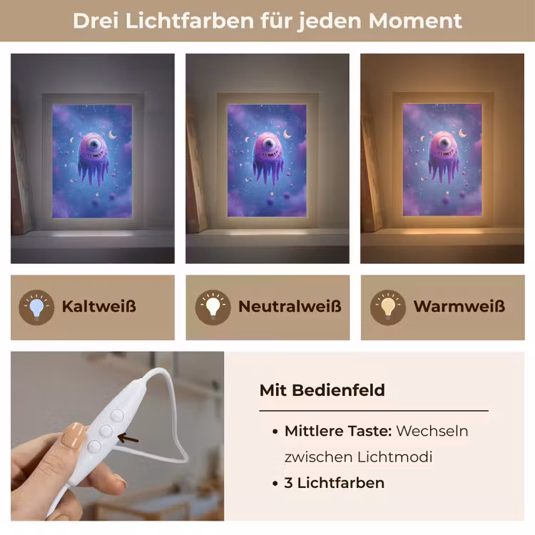 Monster - Ruimte - Sterren - Paars Light Box met kabel klein -USP_lichtkleurDE