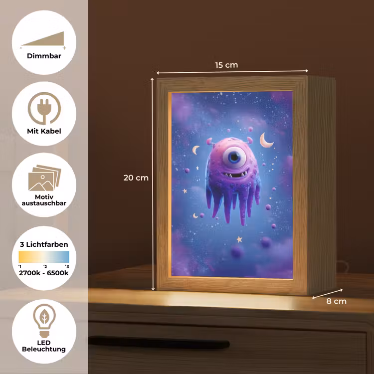 Monster - Ruimte - Sterren - Paars Light Box met kabel (Kinderlampje) klein -USP_websiteoverzichtDE