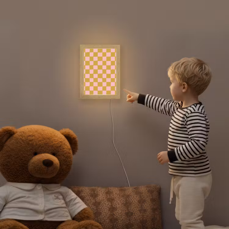 Patroon - Vierkant - Roze Light Box met kabel (Kinderlampje) klein 904 -sfeer4a_kind