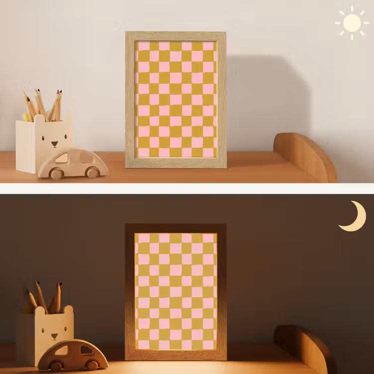 Patroon - Vierkant - Roze Light Box met kabel (Kinderlampje) klein 904 -sfeer3_kind