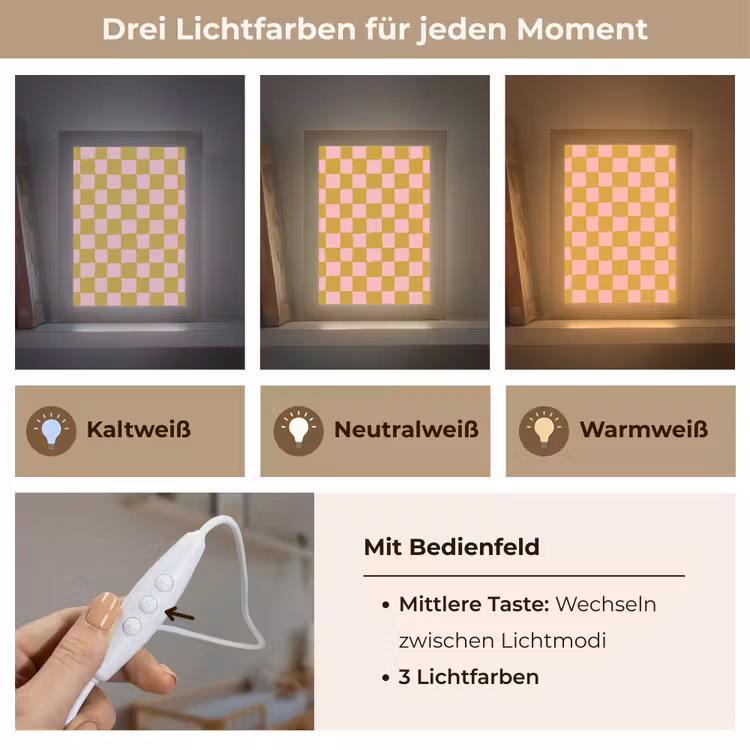 Patroon - Vierkant - Roze Light Box met kabel (Kinderlampje) klein 904 -USP_lichtkleurDE