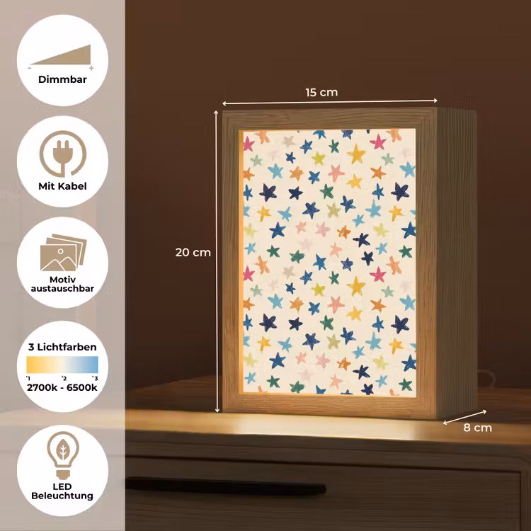 Patroon - Sterren - Kleurrijk Light Box met kabel (Kinderlampje) klein 904 -USP_websiteoverzichtDE