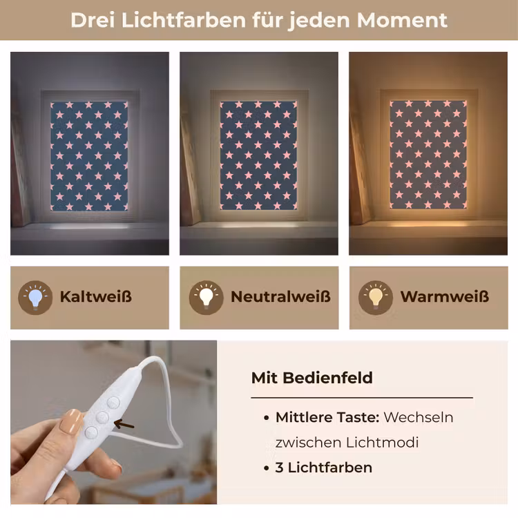 Patroon - Sterren - Roze Light Box met kabel (Kinderlampje) klein 904 -USP_lichtkleurDE