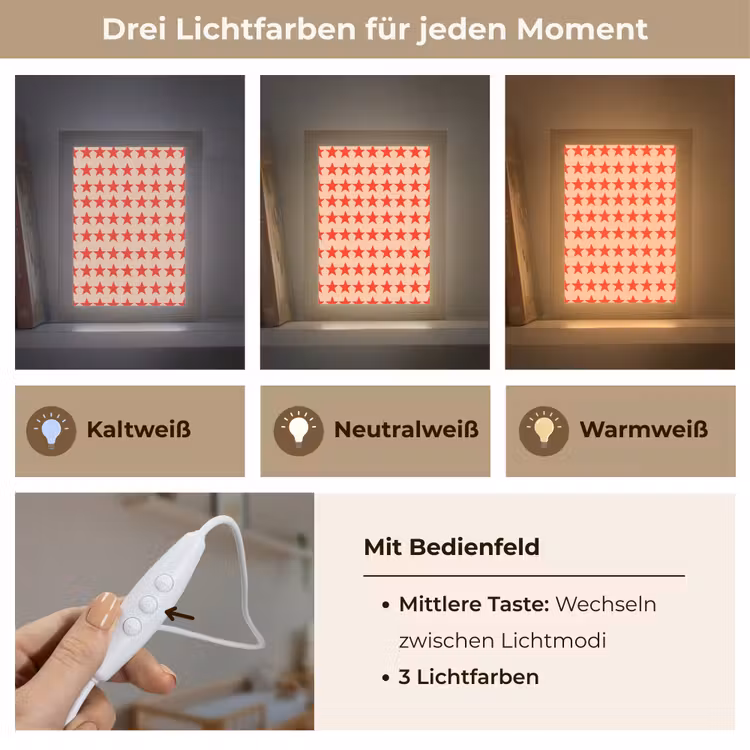 Patroon - Sterren - Rood Light Box met kabel (Kinderlampje) klein 904 -USP_lichtkleurDE