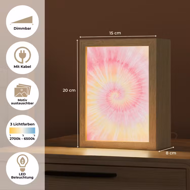 Patroon - Tie Dye - Pasteltinten - Roze Light Box met kabel (Kinderlampje) klein -USP_websiteoverzichtDE