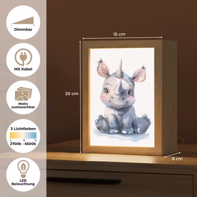 Neushoorn - Baby dier - Dieren Light Box met kabel (Kinderlampje) klein -USP_websiteoverzichtDE