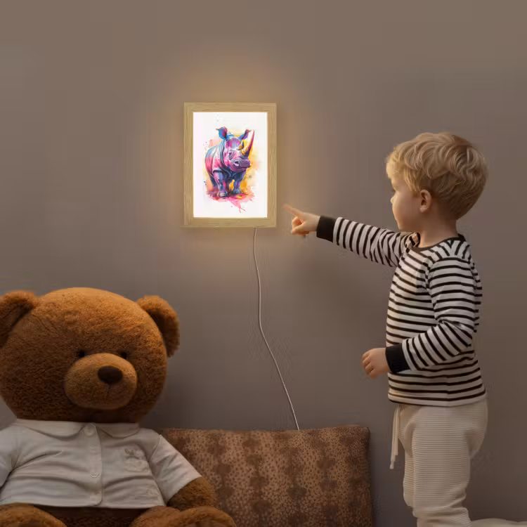 Neushoorn - Kleurrijk - Verf - Dieren Light Box met kabel klein -sfeer4a_kind