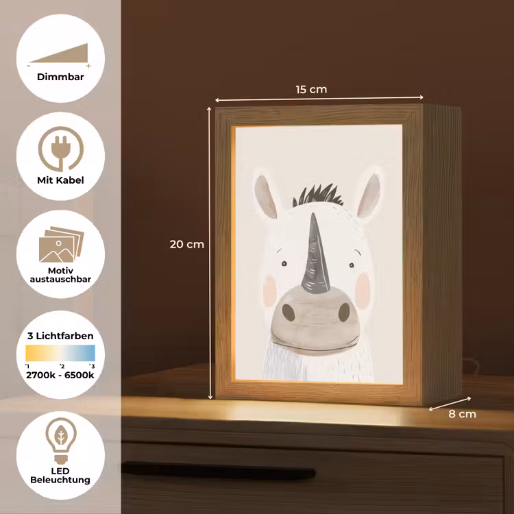 Neushoorn - Wilde dieren - Pastel kleuren Light Box met kabel (Kinderlampje) klein -USP_websiteoverzichtDE