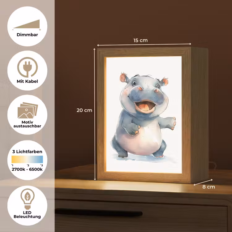 Nijlpaard - Baby dier - Dieren Light Box met kabel (Kinderlampje) klein -USP_websiteoverzichtDE