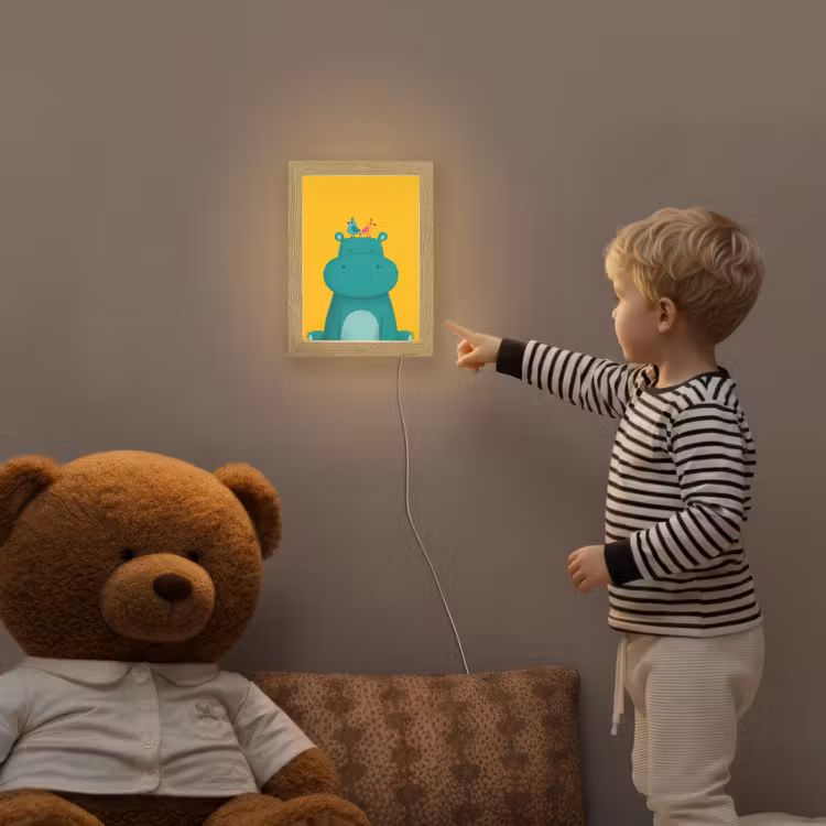 Nijlpaard - Vogels - Groen - Geel Light Box met kabel klein -sfeer4a_kind