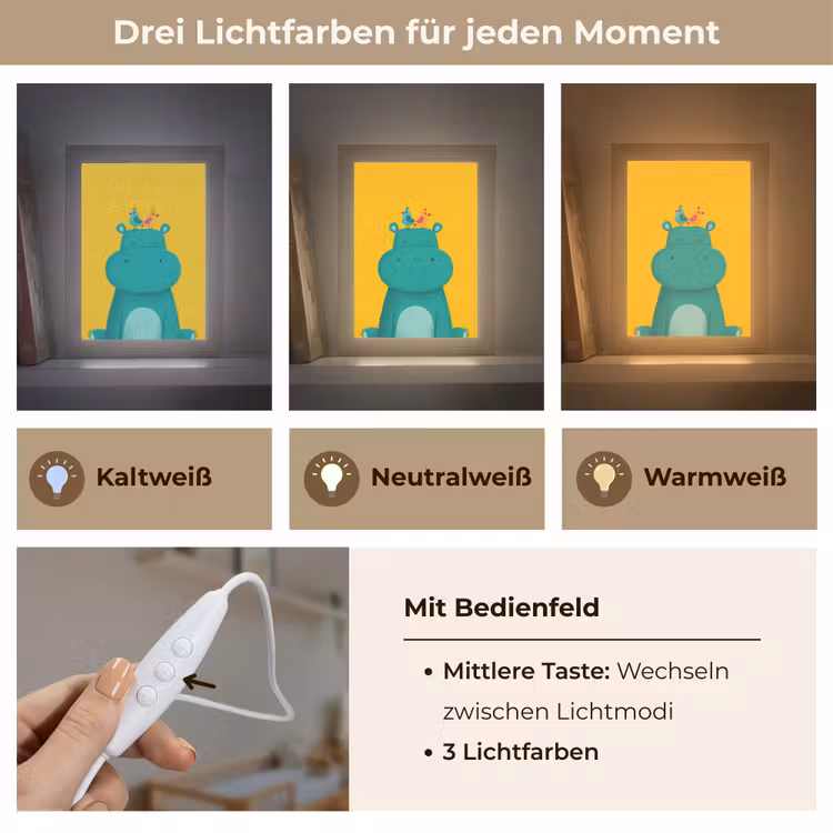 Nijlpaard - Vogels - Groen - Geel Light Box met kabel klein -USP_lichtkleurDE