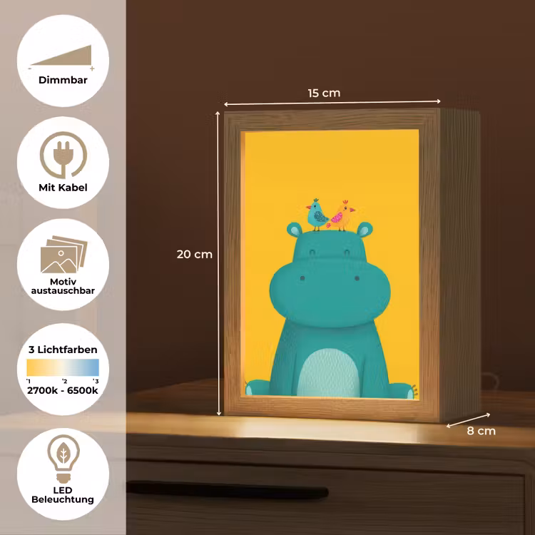Nijlpaard - Vogels - Groen - Geel Light Box met kabel (Kinderlampje) klein -USP_websiteoverzichtDE