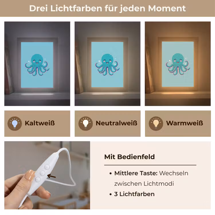 Octopus - Blauw - Gezicht Light Box met kabel klein -USP_lichtkleurDE