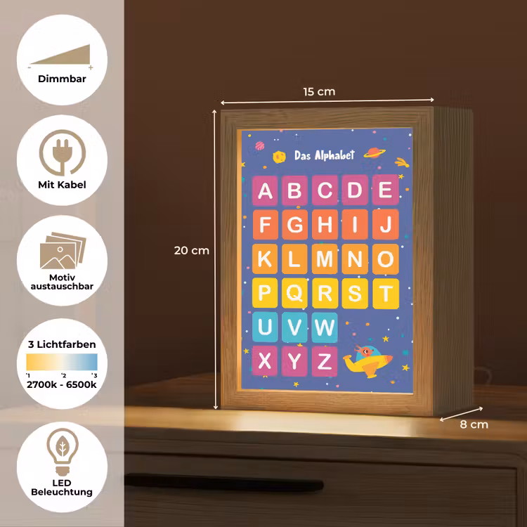 Educatief - Alfabet leren - Ruimte - Letters Light Box met kabel (Kinderlampje) klein -USP_websiteoverzichtDE