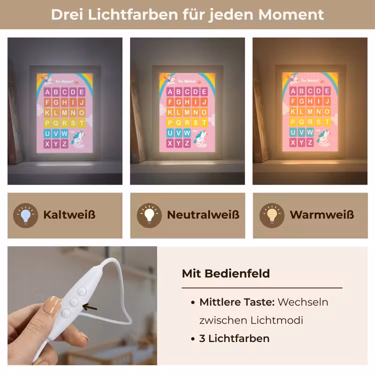 Educatief - Alfabet leren - Roze - Eenhoorn - Letters Light Box met kabel klein -USP_lichtkleurDE