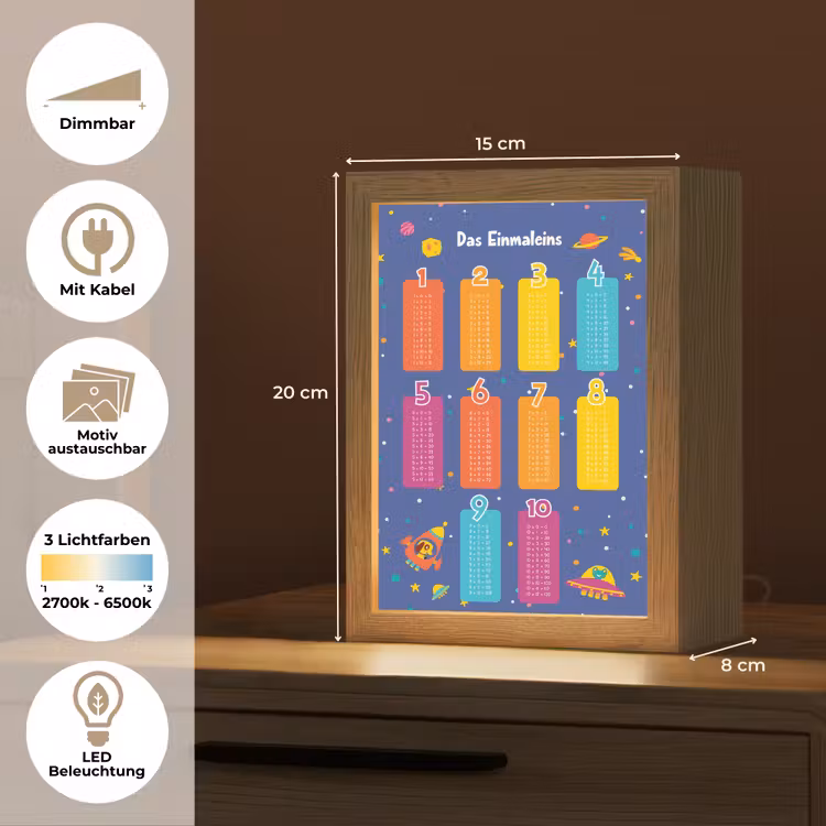Educatief - Leren rekenen - Ruimte - Vermenigvuldigingstabel Light Box met kabel (Kinderlampje) klein -USP_websiteoverzichtDE