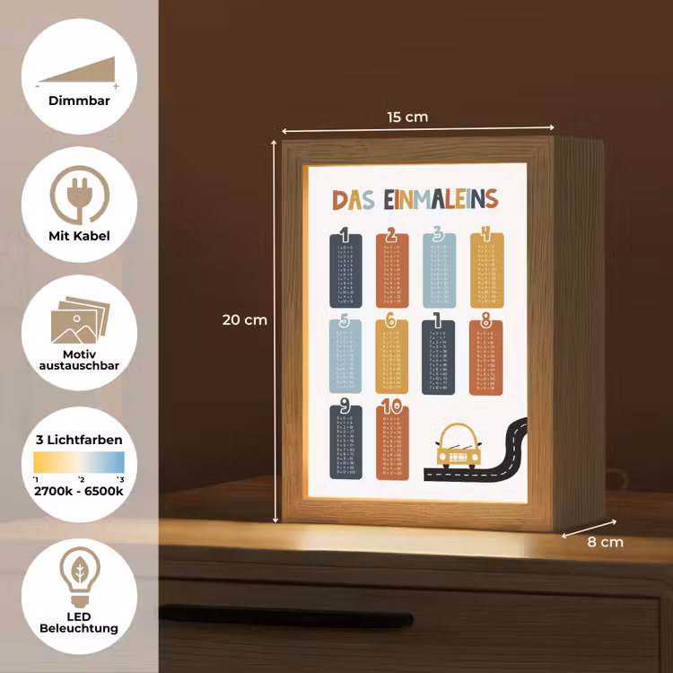Educatief - Leren rekenen - Auto - Vermenigvuldigingstabel Light Box met kabel (Kinderlampje) klein -USP_websiteoverzichtDE