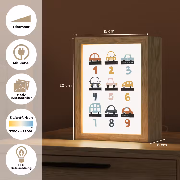 Educatief - Leren tellen - Auto's - 1-10 - Jongens Light Box met kabel (Kinderlampje) klein -USP_websiteoverzichtDE