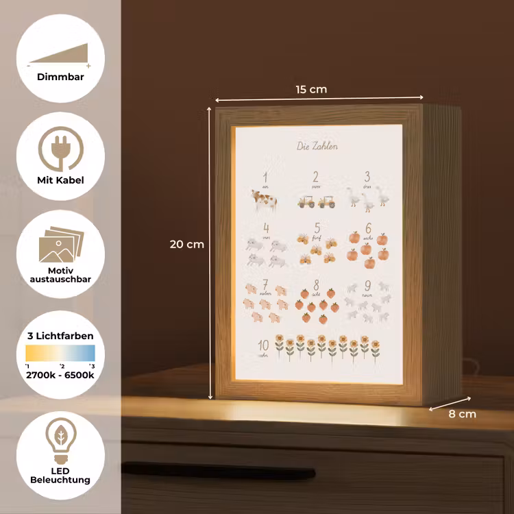 Educatief - Leren tellen - Beige - 1-10 - Boerderij Light Box met kabel (Kinderlampje) klein -USP_websiteoverzichtDE
