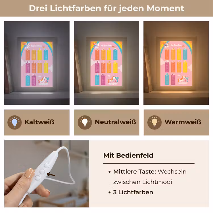 Educatief - Leren rekenen - Eenhoorn - Vermenigvuldigingstabel Light Box met kabel klein -USP_lichtkleurDE
