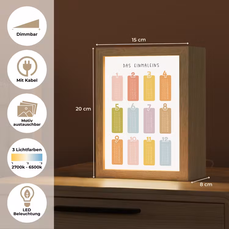 Educatief - Leren rekenen - Kleurrijk - Vermenigvuldigingstabel Light Box met kabel (Kinderlampje) klein -USP_websiteoverzichtDE