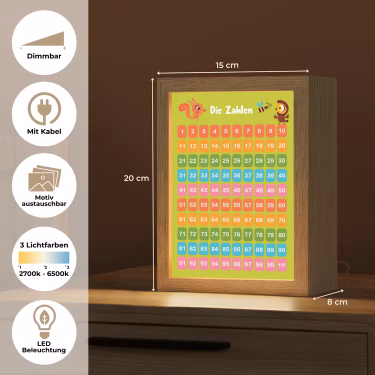 Educatief - Leren tellen - Groen - Bos dieren - Getallen Light Box met kabel (Kinderlampje) klein -USP_websiteoverzichtDE