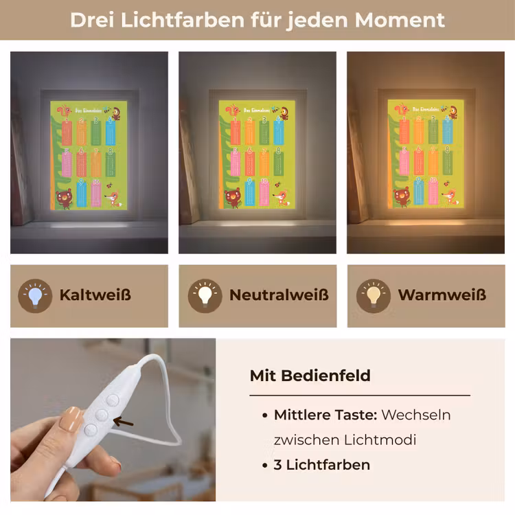 Educatief - Leren rekenen - Bosdieren - Vermenigvuldigingstabel Light Box met kabel klein -USP_lichtkleurDE