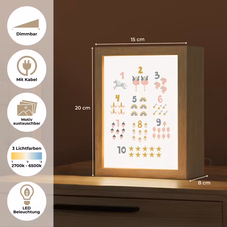 Educatief - Leren tellen - Wit - 1-10 - Meisjes Light Box met kabel (Kinderlampje) klein -USP_websiteoverzichtDE
