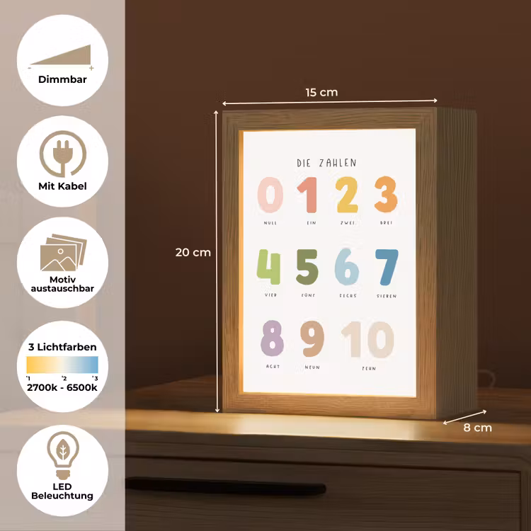 Educatief - Leren tellen - Wit - Kleuren - 1-10 Light Box met kabel (Kinderlampje) klein -USP_websiteoverzichtDE