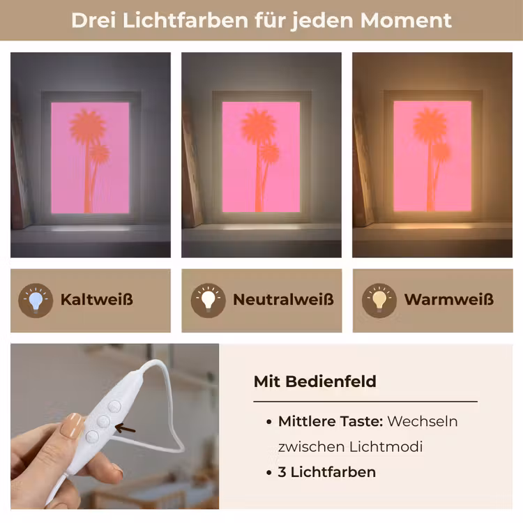 Palmbomen - Modern - Roze Light Box met kabel (Kinderlampje) klein -USP_lichtkleurDE