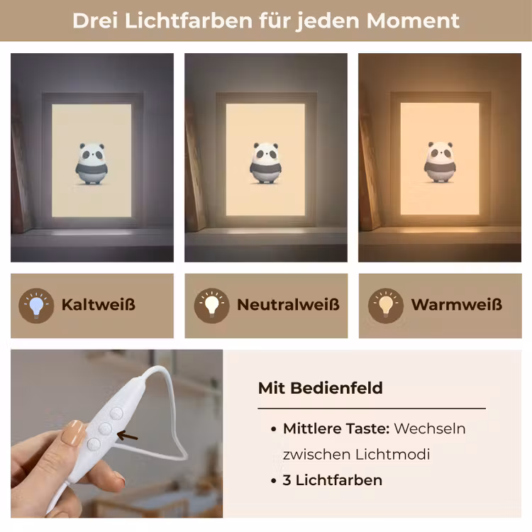 Panda - Beige - Minimalistisch Light Box met kabel klein -USP_lichtkleurDE