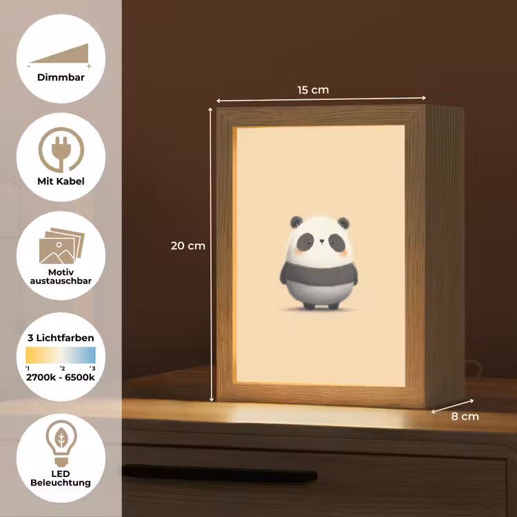 Panda - Beige - Minimalistisch Light Box met kabel (Kinderlampje) klein -USP_websiteoverzichtDE