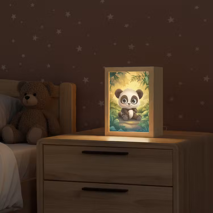 Panda - Cartoon - Bamboebos - Zwart Light Box met kabel klein -sfeer1_kind