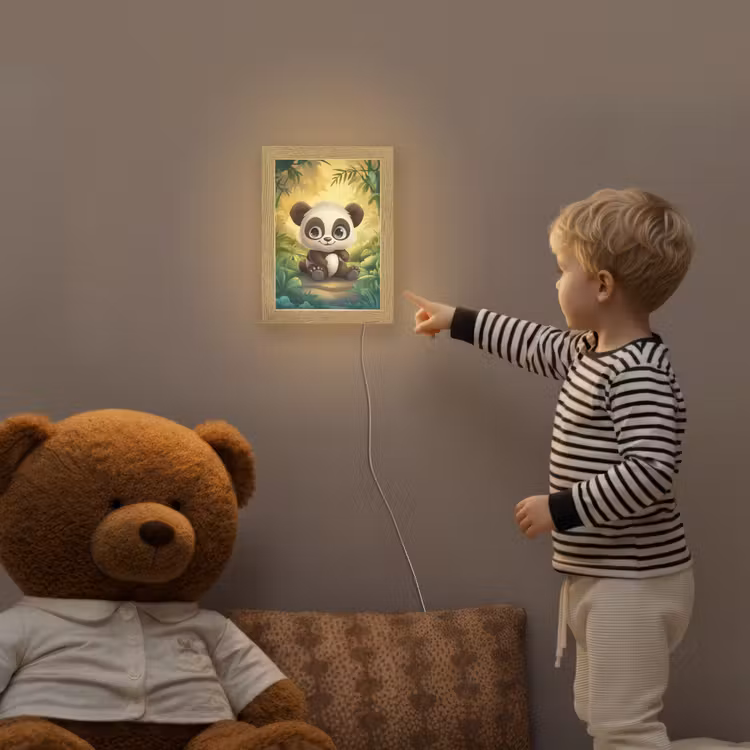 Panda - Cartoon - Bamboebos - Zwart Light Box met kabel klein -sfeer4a_kind