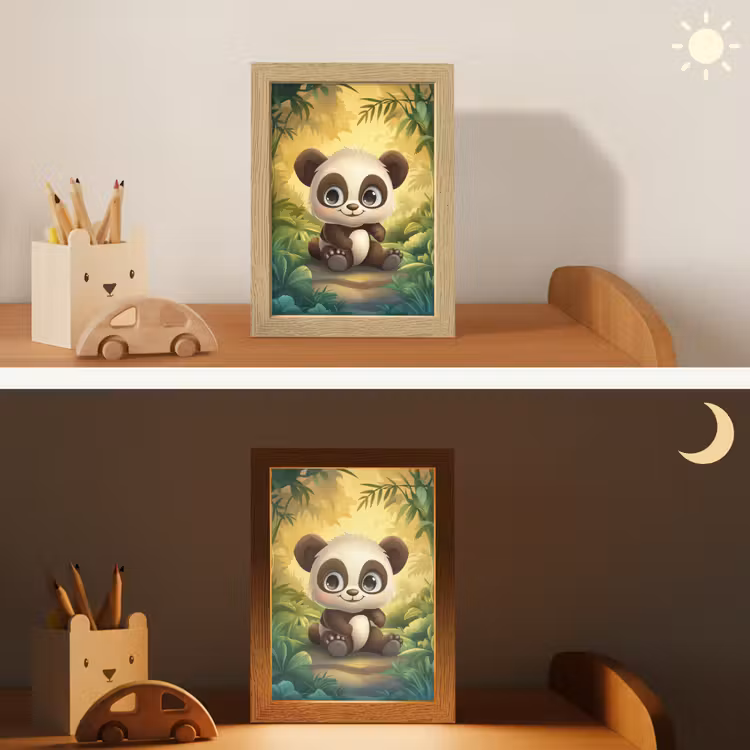 Panda - Cartoon - Bamboebos - Zwart Light Box met kabel klein -sfeer3_kind