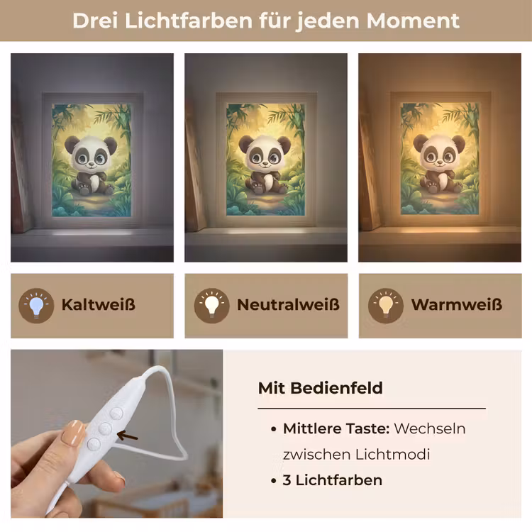Panda - Cartoon - Bamboebos - Zwart Light Box met kabel klein -USP_lichtkleurDE