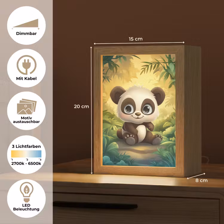 Panda - Cartoon - Bamboebos - Zwart Light Box met kabel (Kinderlampje) klein -USP_websiteoverzichtDE