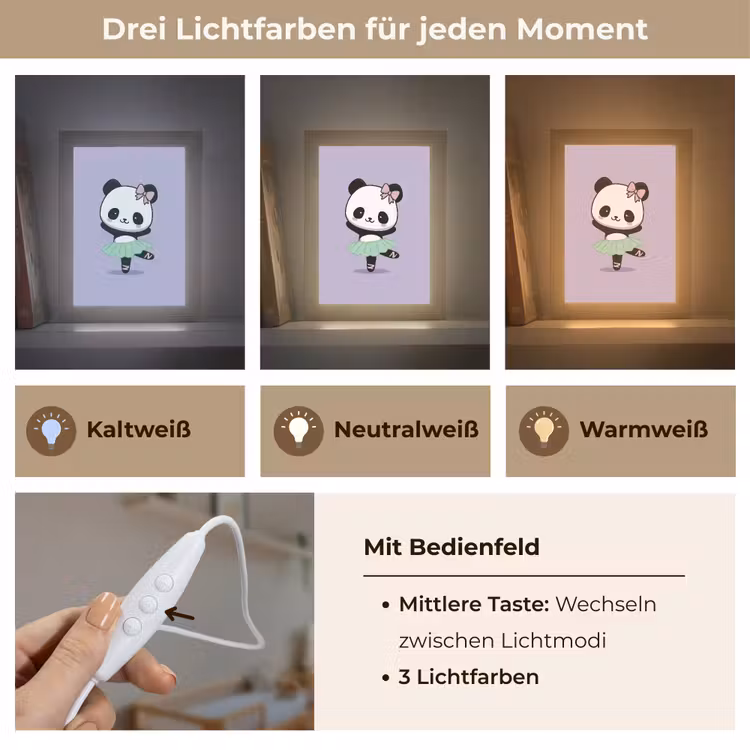 Panda - Paars - Sierlijk - Kawaii Light Box met kabel klein -USP_lichtkleurDE