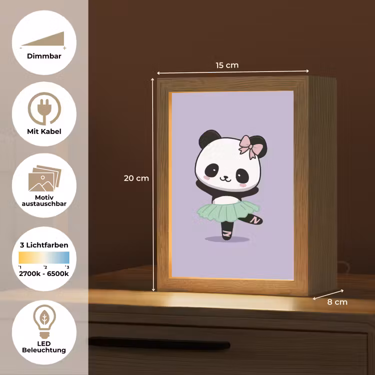 Panda - Paars - Sierlijk - Kawaii Light Box met kabel (Kinderlampje) klein -USP_websiteoverzichtDE