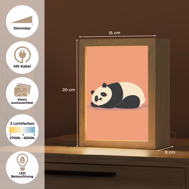 Panda - Slaap - Oranje Light Box met kabel (Kinderlampje) klein -USP_websiteoverzichtDE