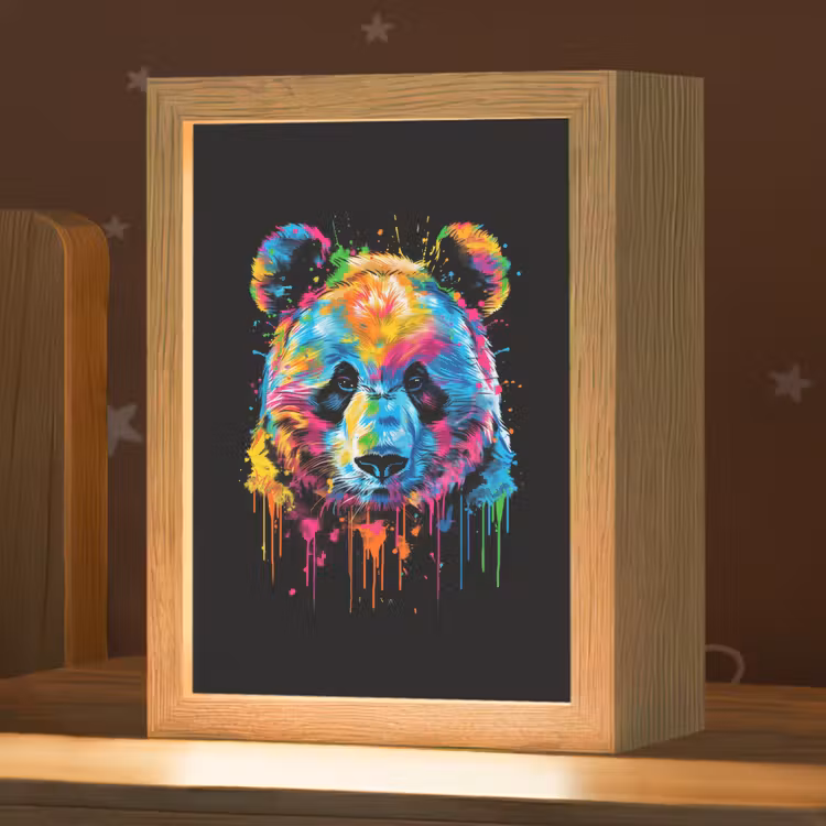 Panda - Dieren - Kleur - Verf - Zwart Light Box met kabel klein -zzz_3d_website